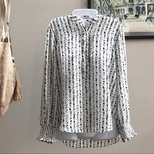 NWOT Loft ruched long sleeves button white and floral down blouse sz MP